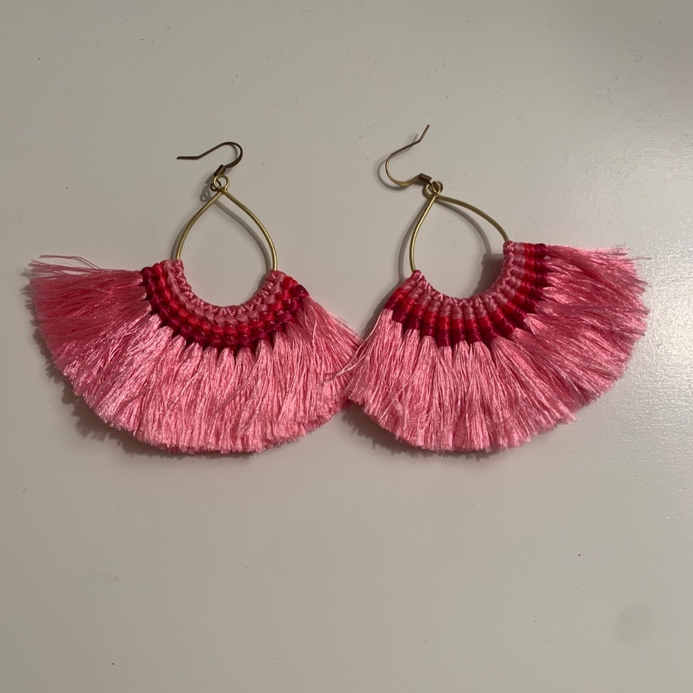 Pink fringe earrings